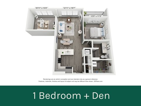 Floor plan for 1 bed, 1 bath, 925 sqft